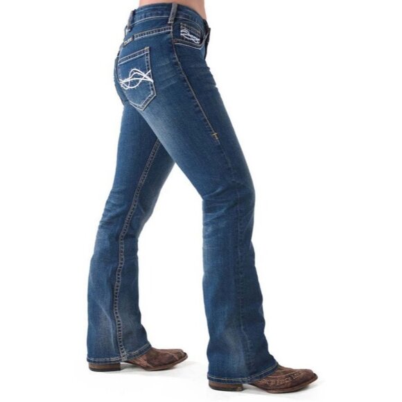 Cowgirl Tuff Co Women's Bootcut Distressed Blue Jeans , W:29 Cotton Blend, NWT - Picture 1 of 12